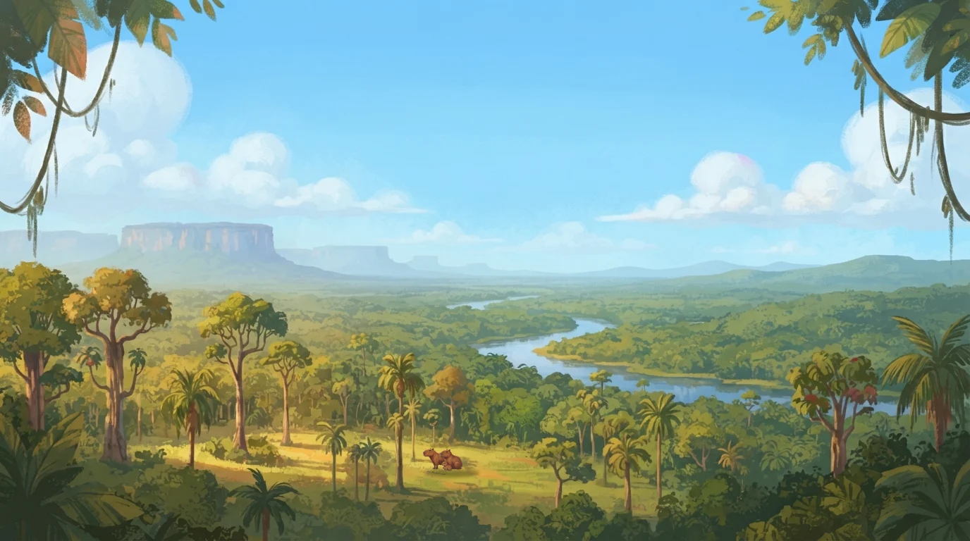 Selva de Canaima con tepuyes al fondo